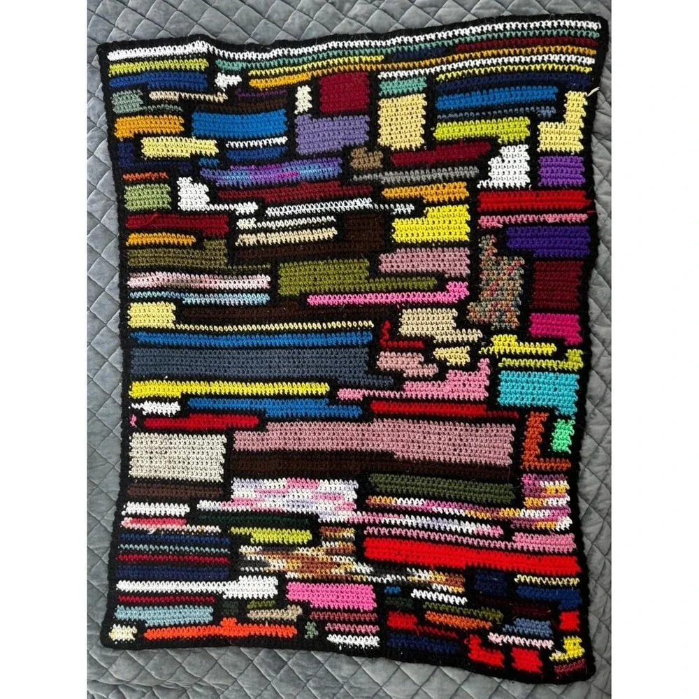 Handmade Crochet Throw Stained Glass Pattern Multicolor 50